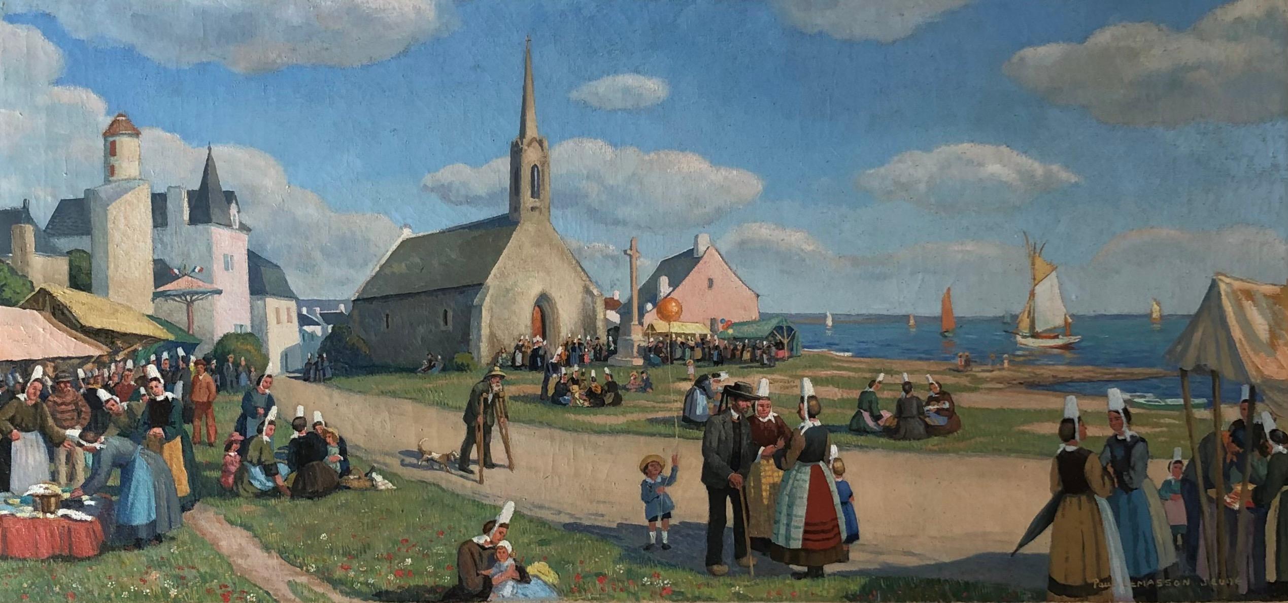 Landscape Painting Paul Lemasson - Marché sur le carré de l'église, Bretagne
