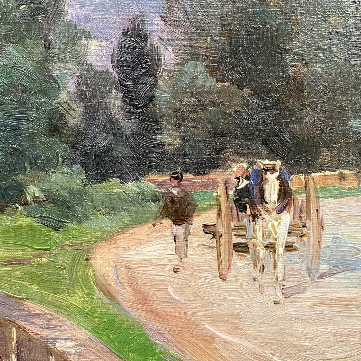 Kutschfahrt auf dem Lande an einem Sommertag um 1880 Impressionistisches Gemälde – Painting von Paul Leon Felix Schmitt