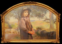 French Painting Landscape Creuse Sheperdess sheeps Art nouveau 20th