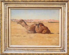 French Realist Orientalist Painting Camel Landscape Algeria Late 19th