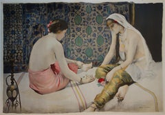 Orientalism : Young Women Playing - Original Lithograph, 1898