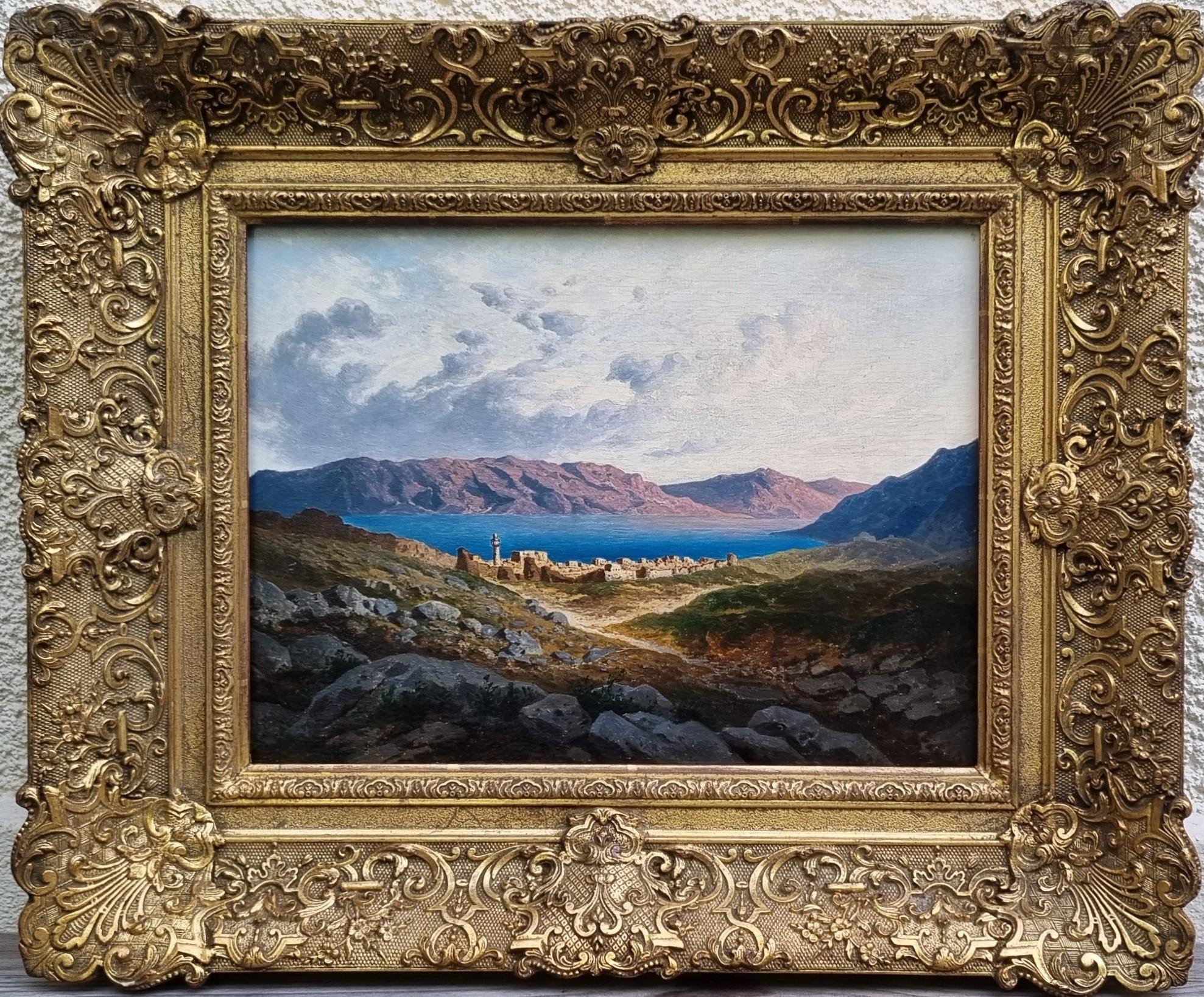 Painting Tiberias Lake by Paul LINKE German orientalist painter Late 19th For Sale 1