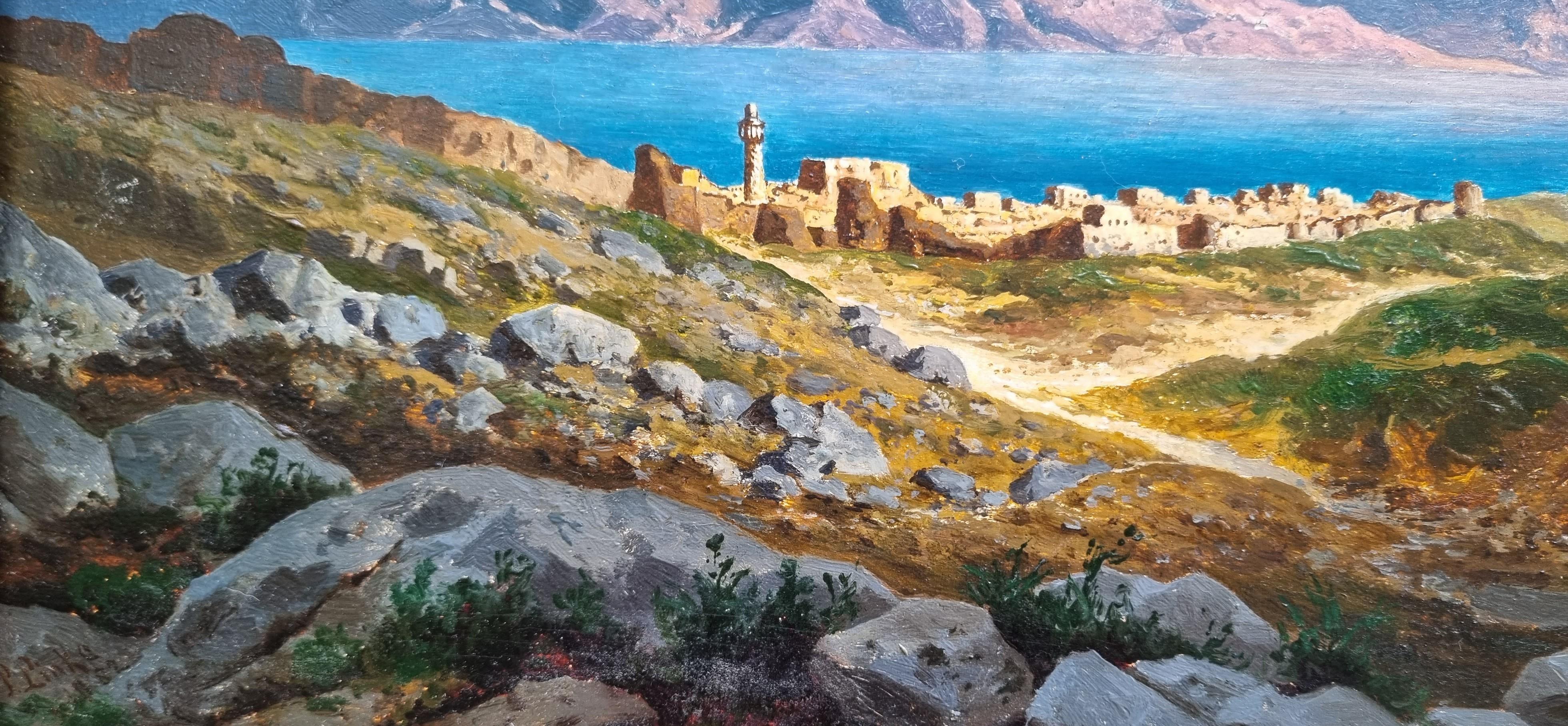Painting Tiberias Lake by Paul LINKE German orientalist painter Late 19th For Sale 4