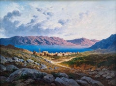 Painting Tiberias Lake by Paul LINKE German orientalist painter Late 19th