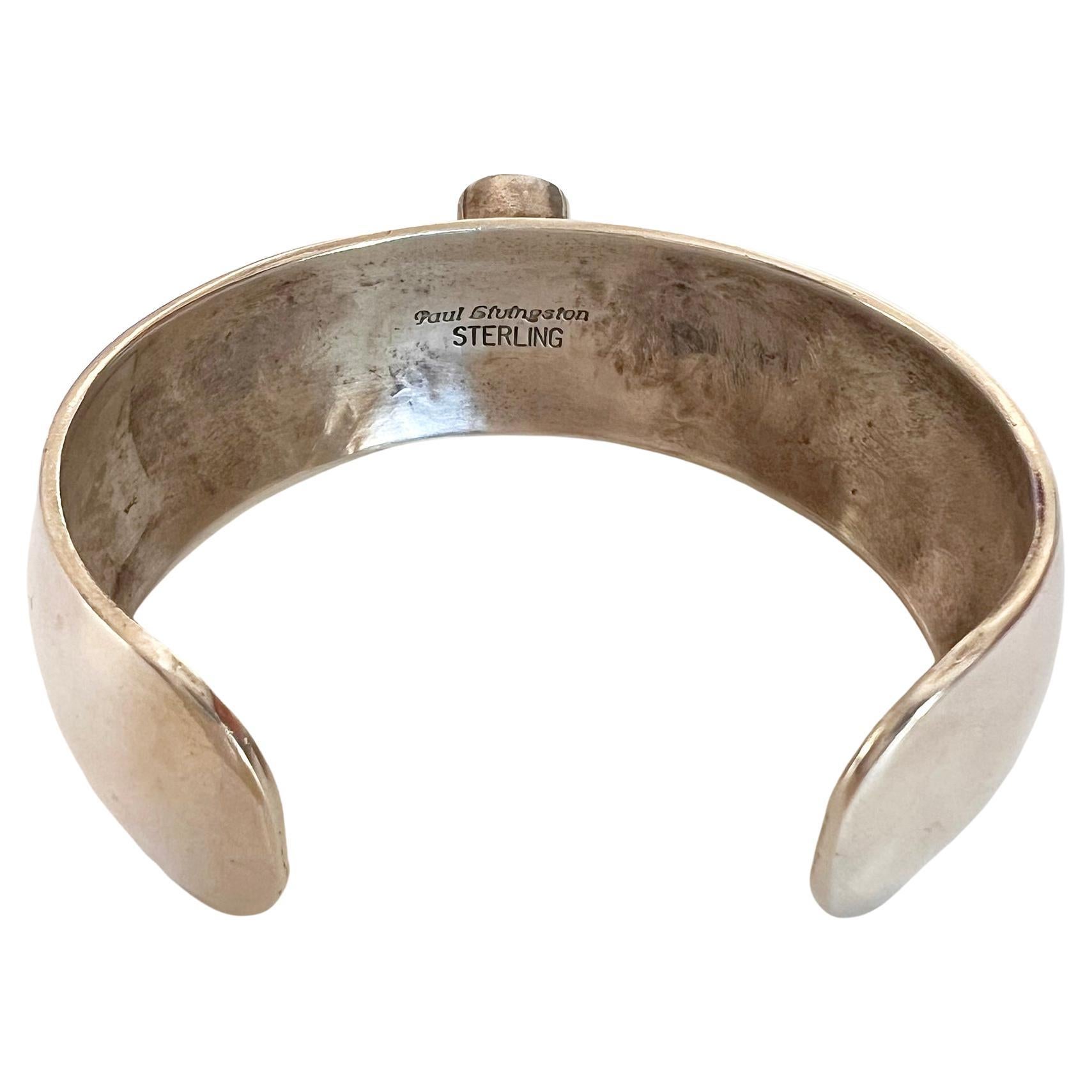 da uomo o donna Paul Livingston, nativo americano Navajo in argento sterling, bracciale con peridoto in vendita