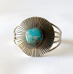 Paul Livingston Navajo Sterling Silver Candelaria Turquoise Domed Bracelet