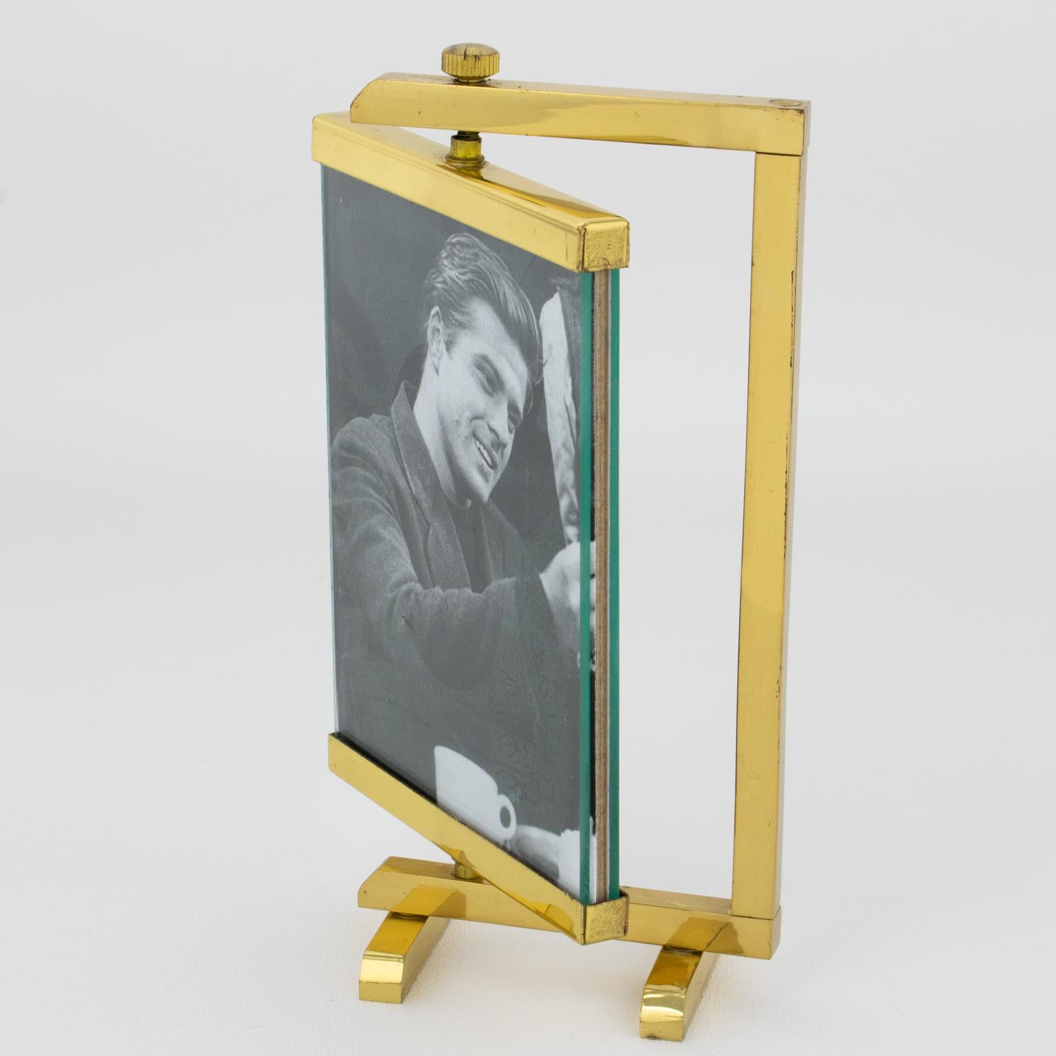 Mid-Century Modern Paul Lobel Style Polished Brass Picture Frame, 1950s For Sale