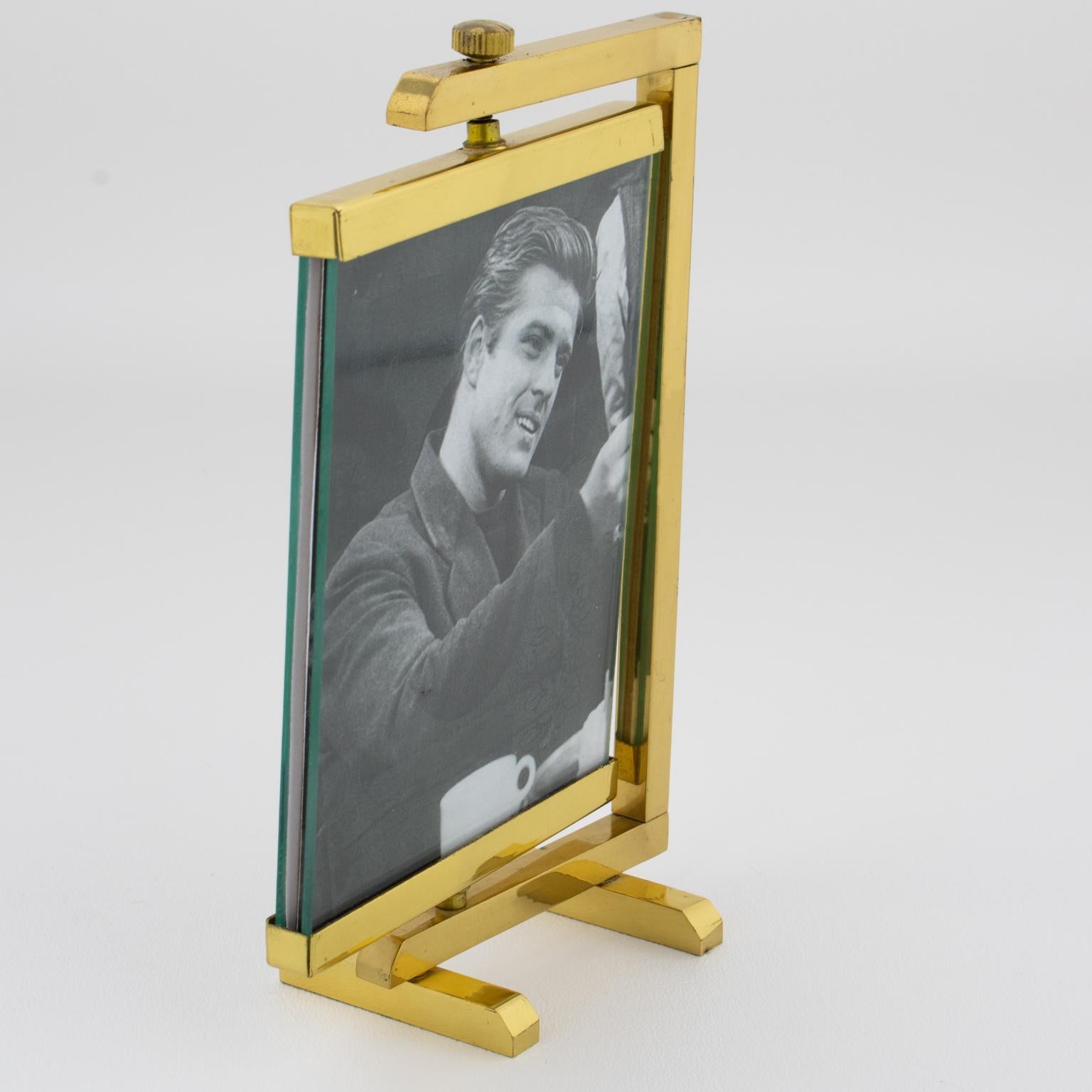American Paul Lobel Style Polished Brass Picture Frame, 1950s For Sale