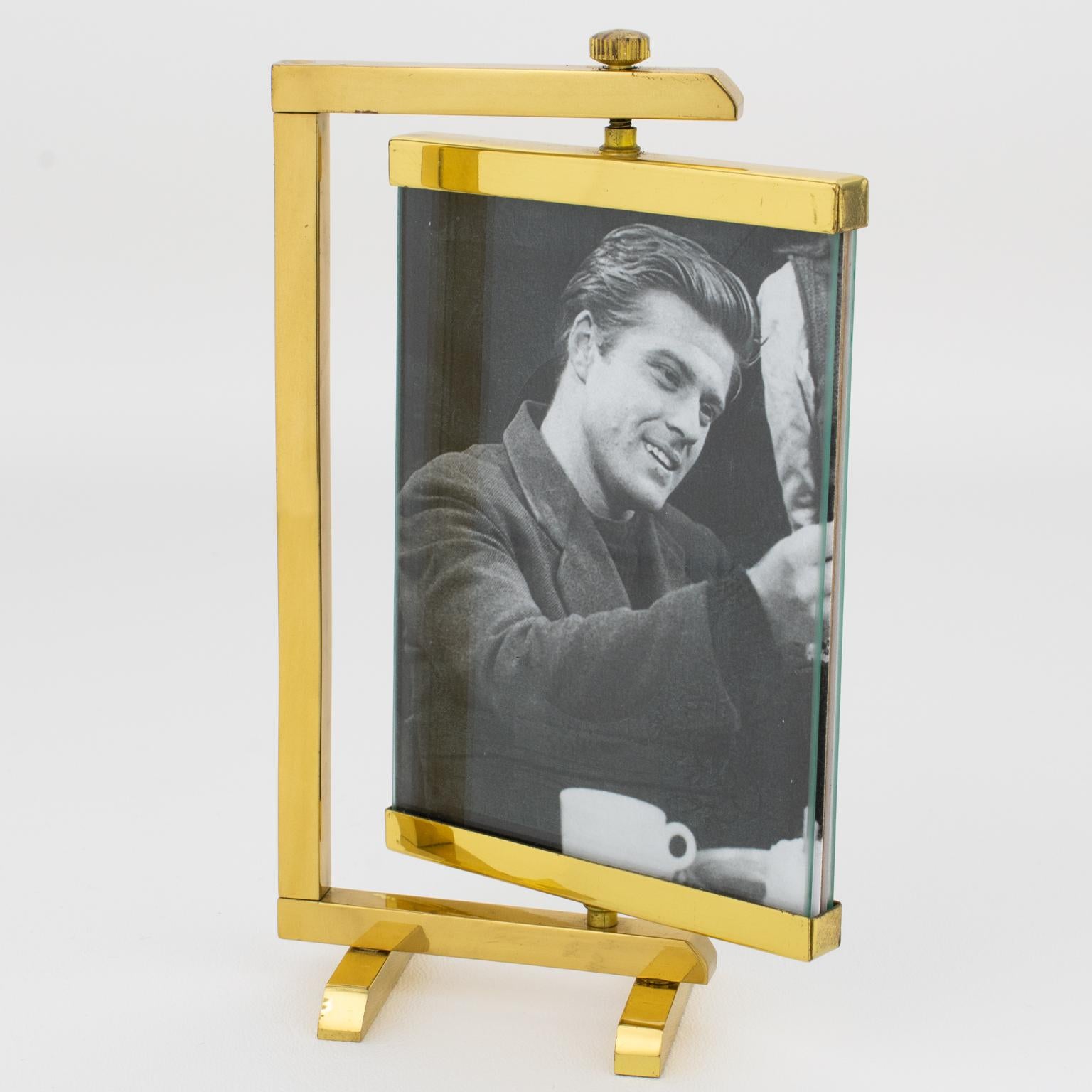 Mid-20th Century Paul Lobel Style Polished Brass Picture Frame, 1950s For Sale