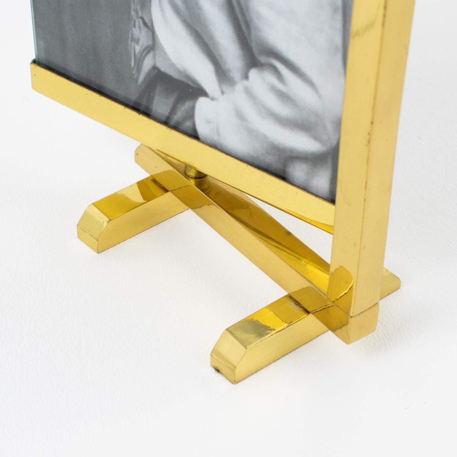 Metal Paul Lobel Style Polished Brass Picture Frame, 1950s For Sale
