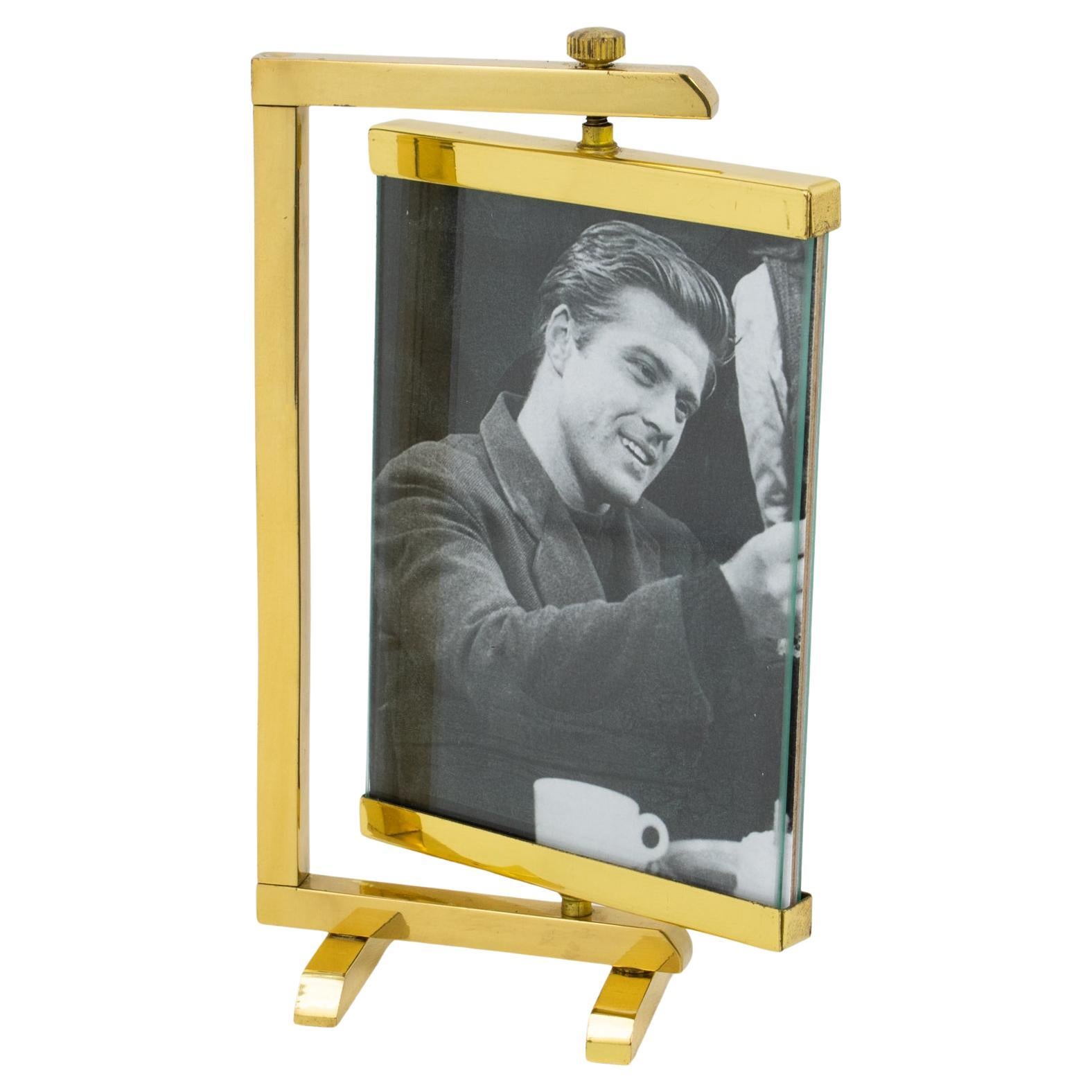 Paul Lobel Style Polished Brass Picture Frame, 1950s For Sale