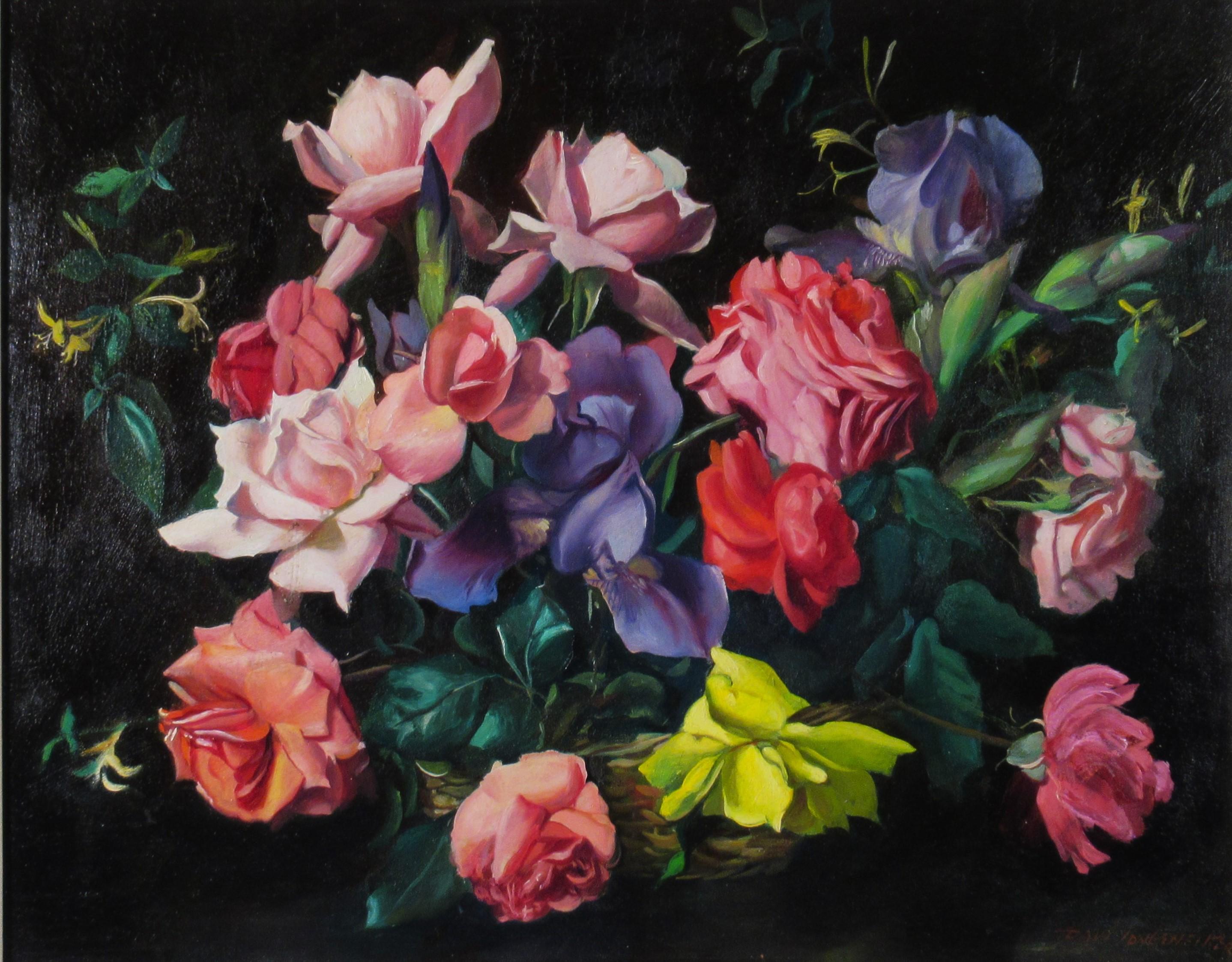 Flowers Basket - Painting by Paul Longenecker