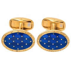 Paul Longmire Vintage Cufflinks 18 Karat Gold and Blue Enamel, London circa 1990