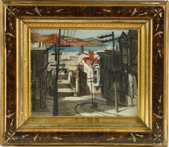 Antique American Signed California Cityscape Framed Oil Painting