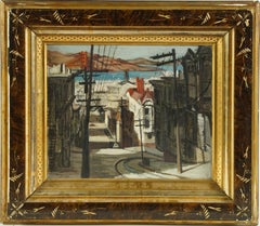  Antique American Signed California Cityscape Framed Oil Painting