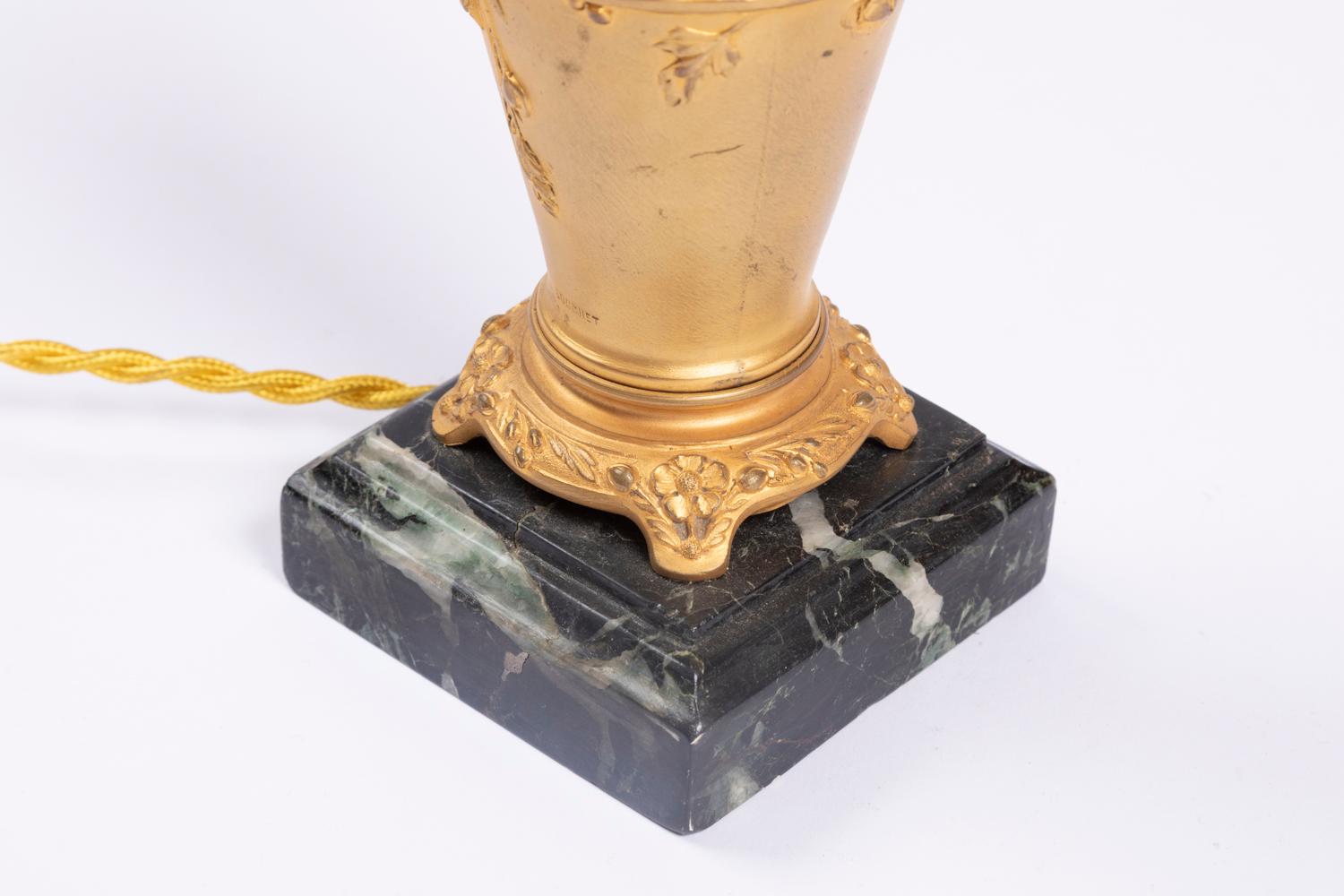 Paul Louchet, Pair of Gilt Bronze Bedside Lamps, Art Nouveau Period 3