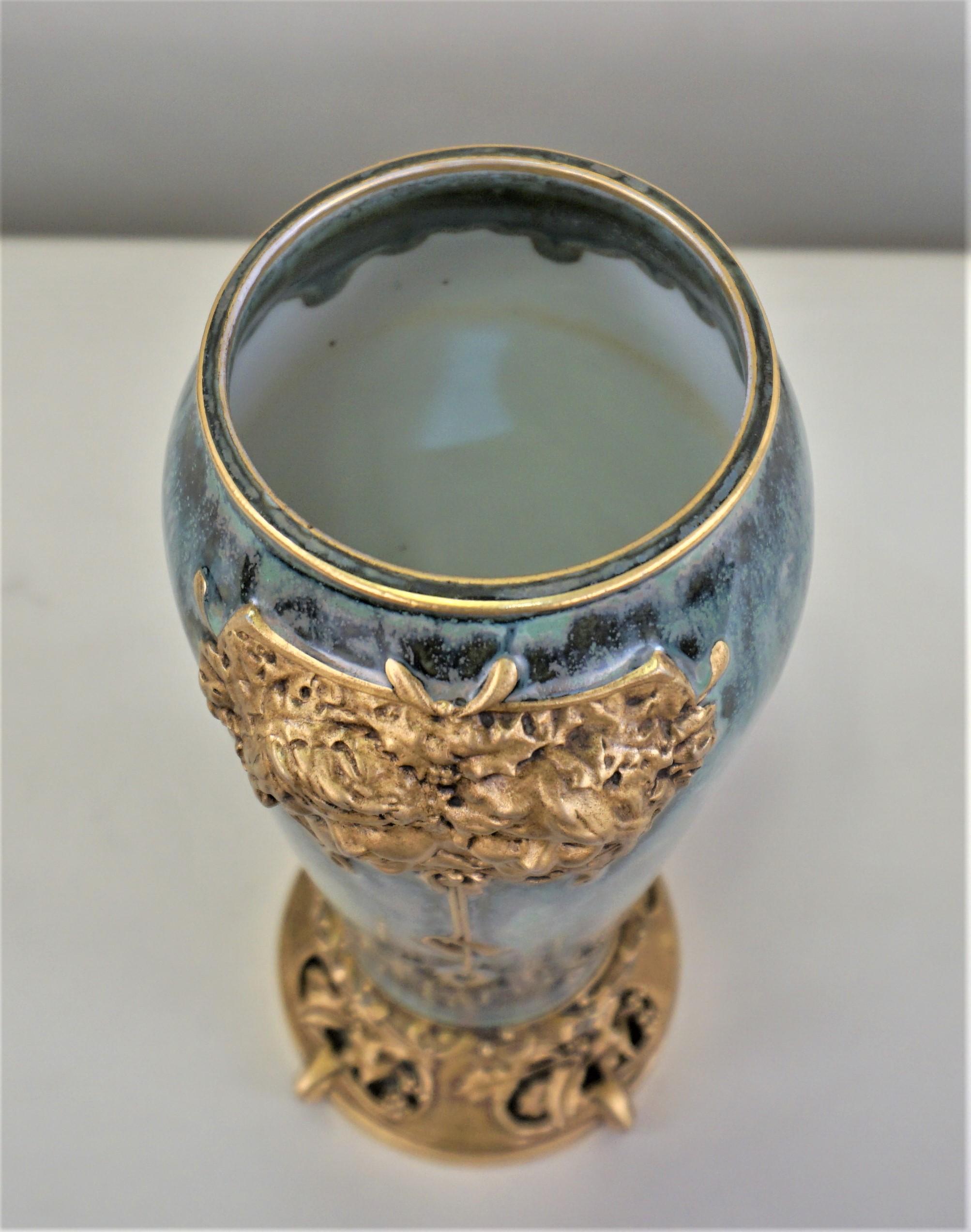 Early 20th Century Paul Louchet Vase with Gilt-Bronze Base For Sale