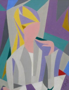 (1918-2003) French Original Geometric CUBIST FEMALE PORTRAIT OIL Painting