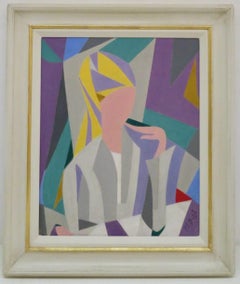  (1918-2003) French Original Geometric CUBIST FEMALE PORTRAIT OIL Painting