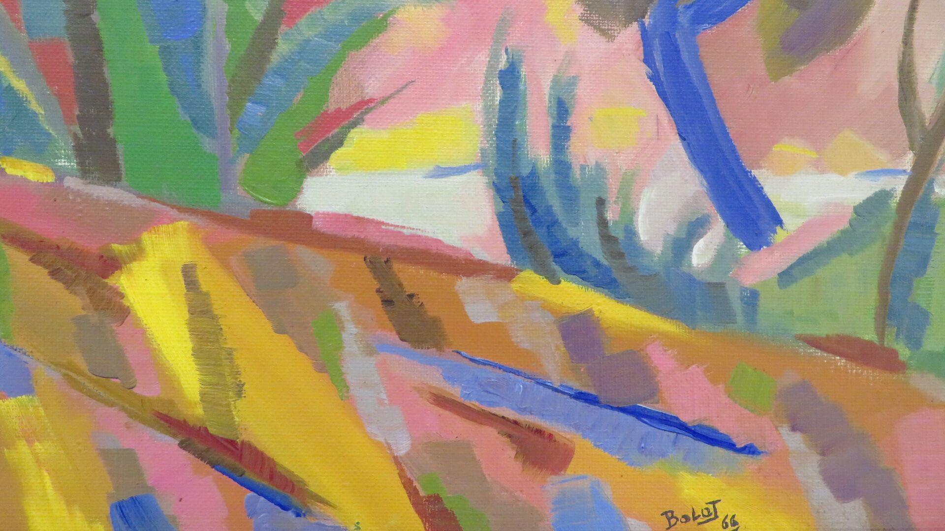 (1918-2003) Superba pittura ad olio colorata originale del Modernismo francese degli anni '60 - Painting di Paul Louis Bolot