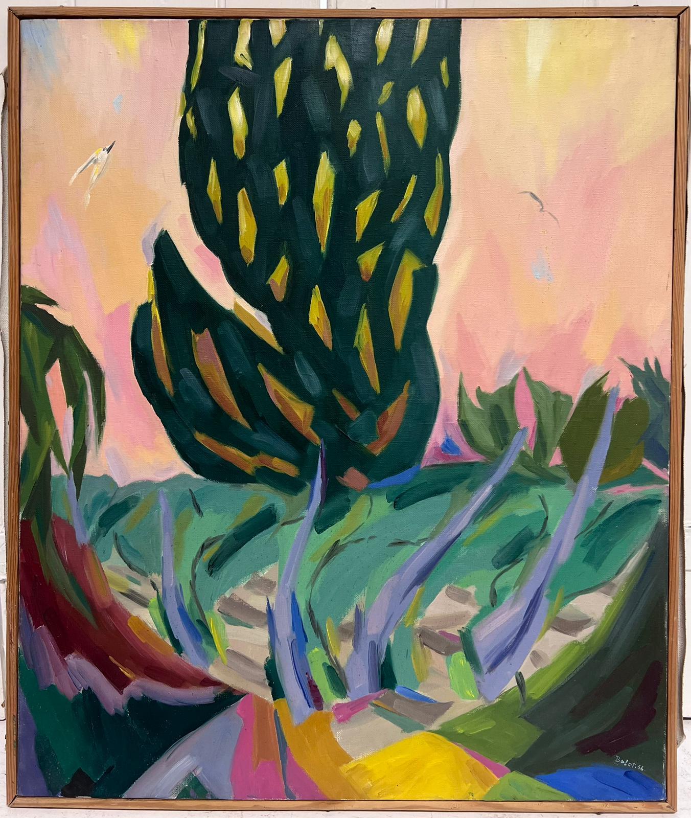 Peinture à l'huile française post-impressionniste des années 1960 représentant un arbre d'olivier en Provence  - Painting de Paul-Louis Bolot (French 1918-2003)
