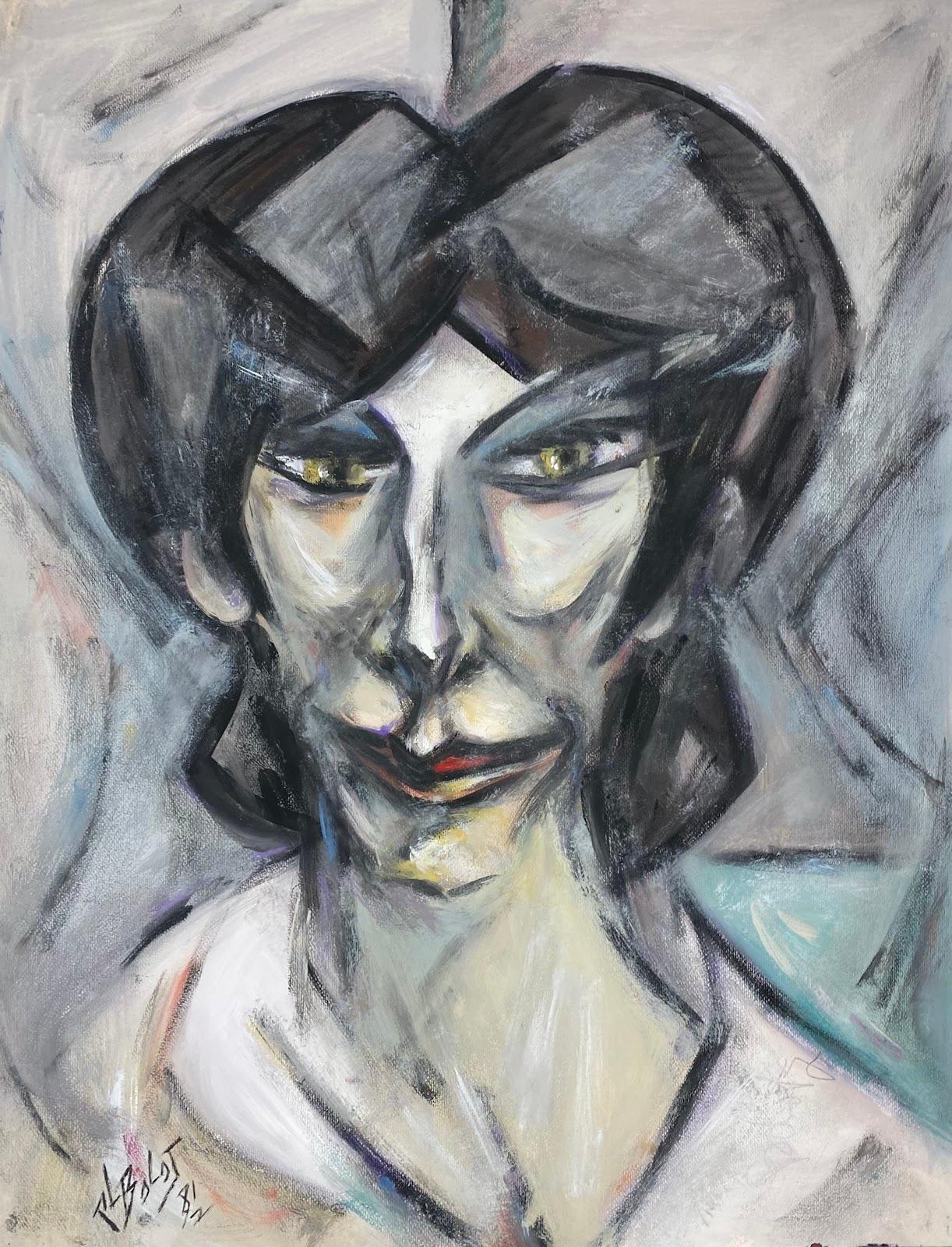 20th Century French Modernist Cubist Painting Broodin Portrait Dark Haired Lady - Art by Paul-Louis Bolot (French 1918-2003)