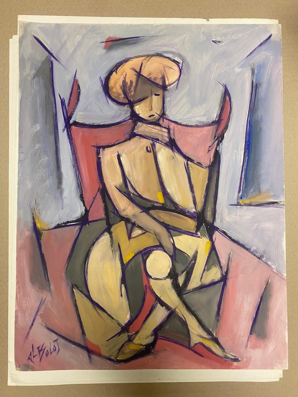by Paul-Louis Bolot (French 1918-2003)
signed
original gouache painting on thick paper/ card
unframed
condition: very good and sound; the edges have a few curls and scuffs/ edge tears which should all cover once flattened or framed. 
provenance: all