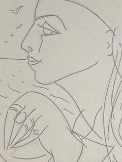 20th Century French Modernist Gouache Painting Side Portrait Of Bejewelled Lady