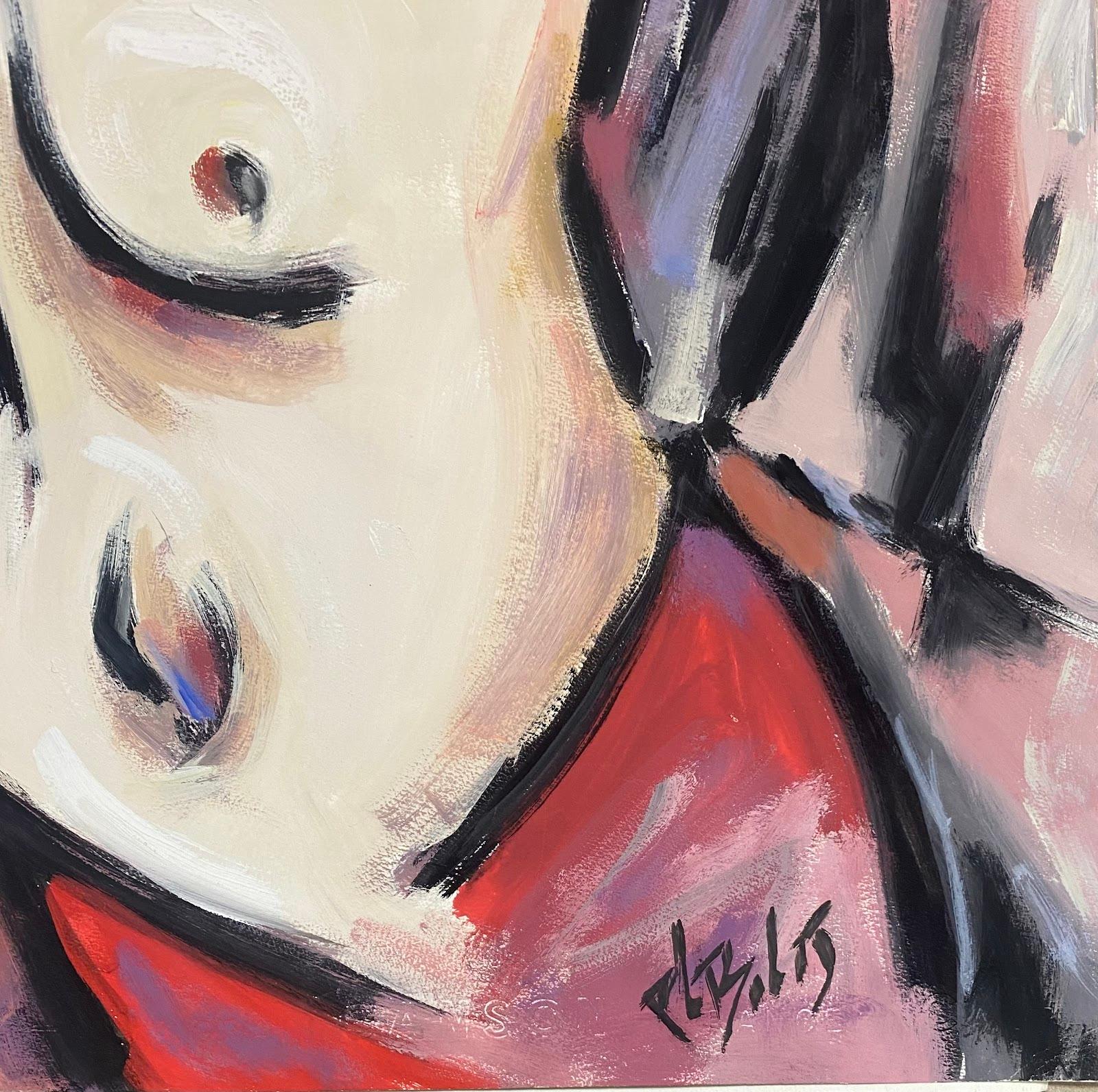 20th Century French Modernist Gouche Painting Nude Lady Abstract Portrait For Sale 1