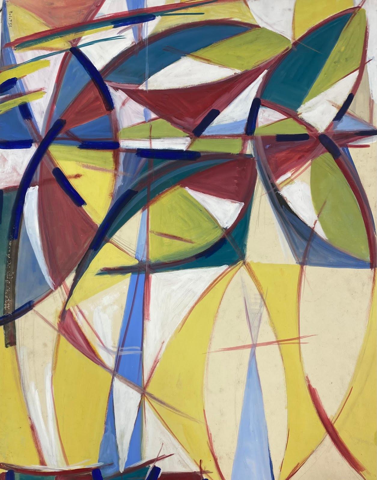 Französisches modernistisches Gemälde des 20. Jahrhunderts Geometrische doppelseitige Herrengemälde (Geometrische Abstraktion), Painting, von Paul-Louis Bolot (French 1918-2003)