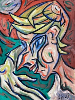 20th Century French Modernist Painting Of A Wacky Blonde Male Caricature