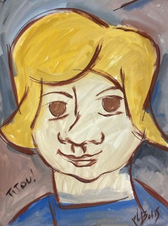 20th Century French Modernist Painting Of A Young Blonde Female Portrait