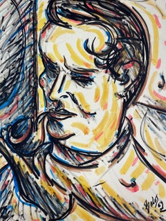 20th Century French Modernist Painting Portrait Of Man Smoking His Pipe