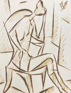 Quadro modernista francese del XX secolo Donna che tiene la testa tra le mani