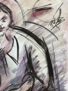 20th Century French Modernist Purple and Black Portrait Of A Lady In Armchair