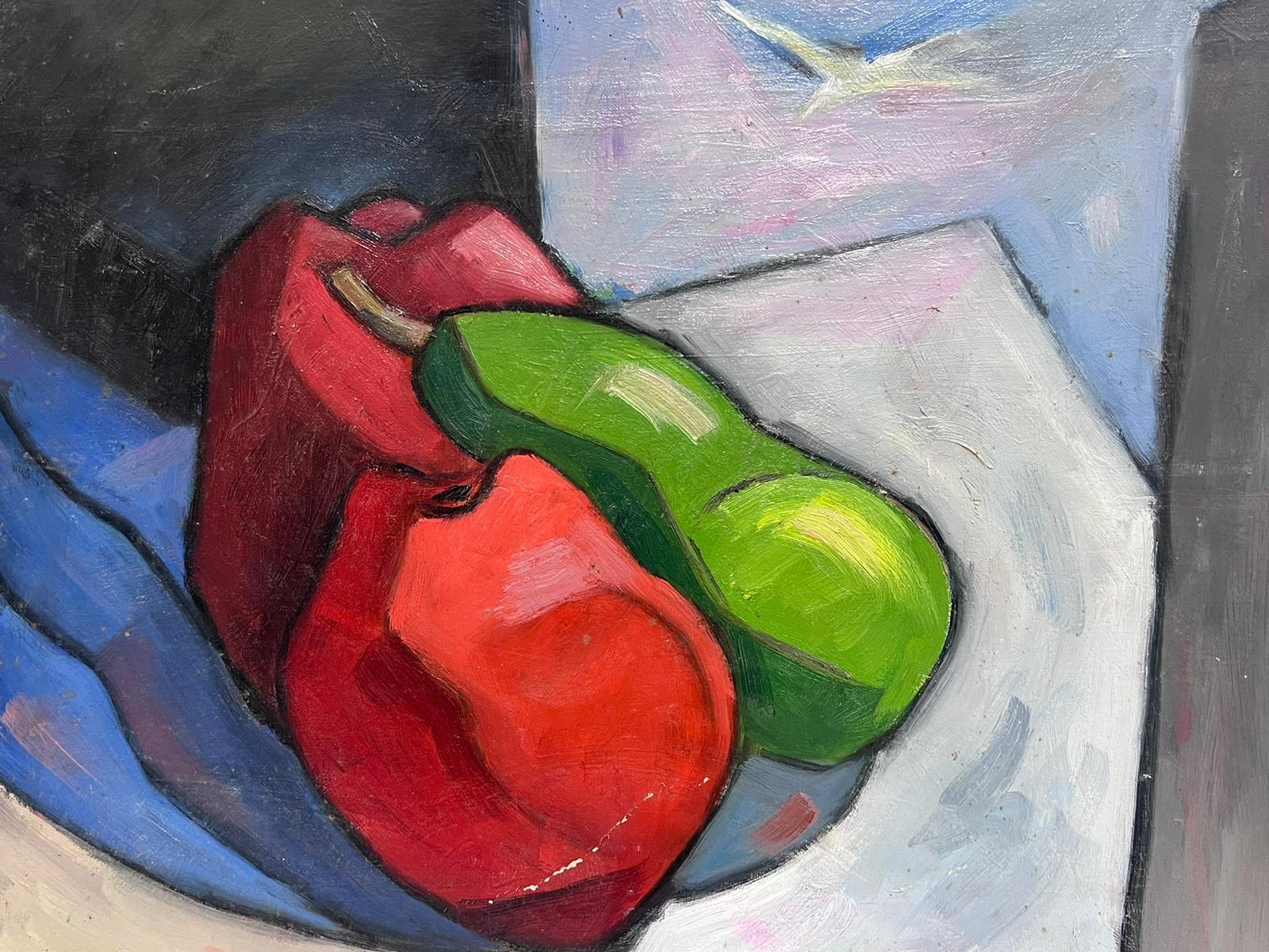Pittura ad olio modernista francese Natura morta cubista di mele - Painting di Paul-Louis Bolot (French 1918-2003)