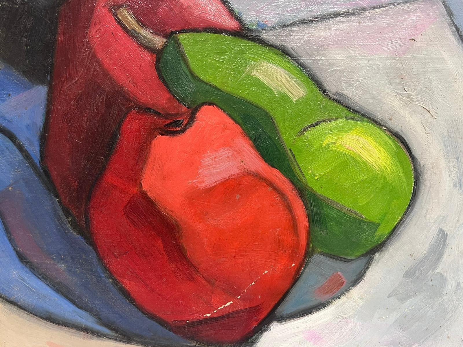 Pittura ad olio modernista francese Natura morta cubista di mele - Abstract Painting Grigio di Paul-Louis Bolot (French 1918-2003)