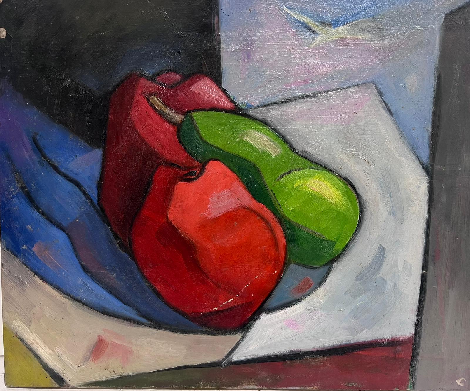 Pittura ad olio modernista francese Natura morta cubista di mele