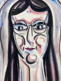 French Modernist Painting Rosey Cheeked Brunette Woman Portrait