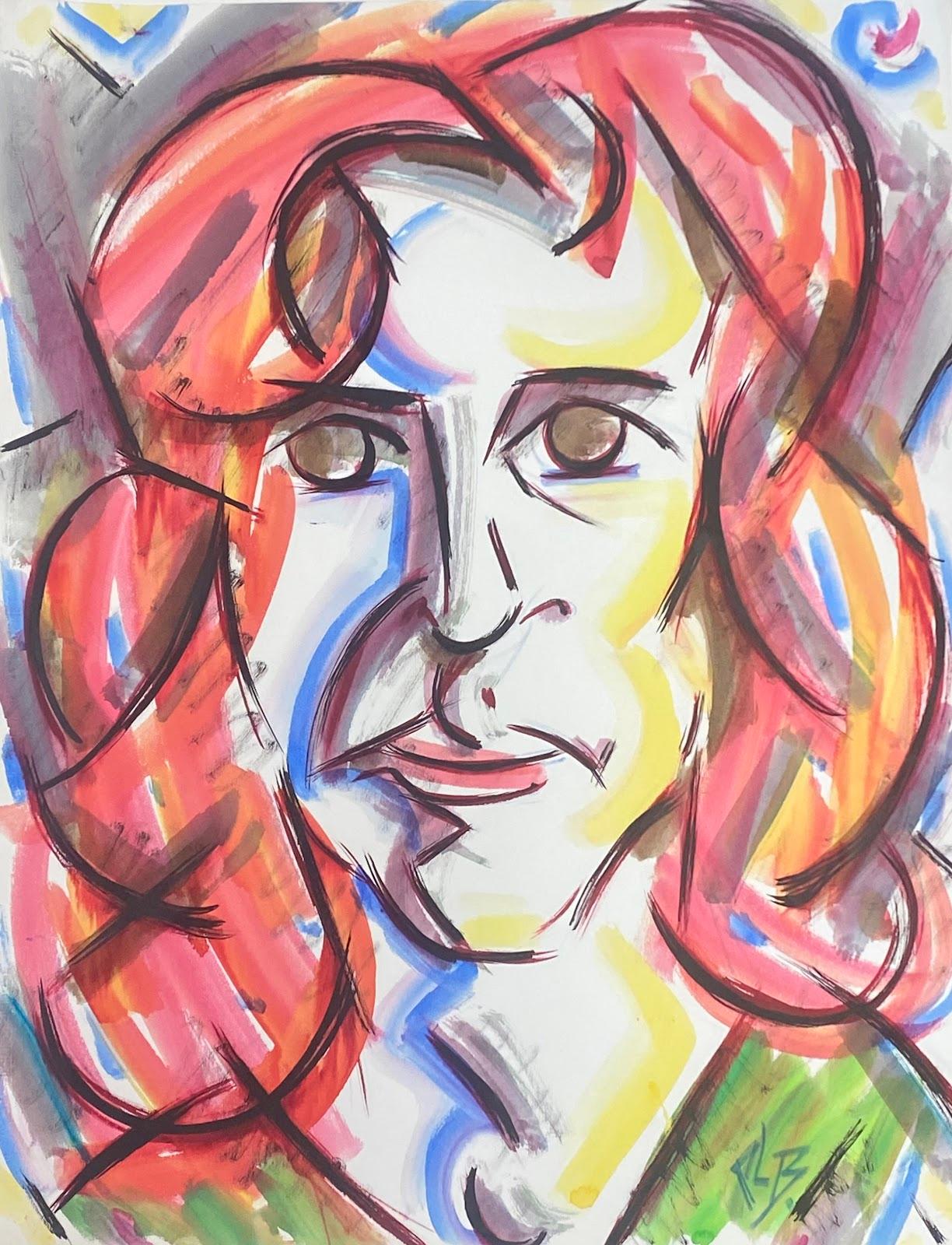 French Painting Abstract Colorful Portrait Of Red-Haired Woman For Sale 1