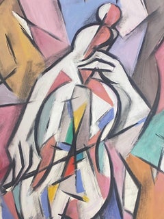 French Painting Geometric Musician Portrait Of A Figure Playing The Cello