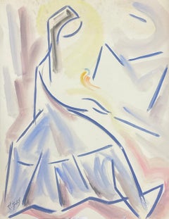 French Portrait Of Lady In Blue Dress Playing The Piano, Light Shades