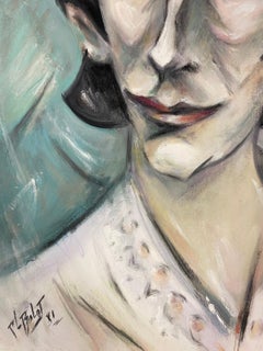 French Portrait Painting Of A Sophisticated Lady Dressed In White