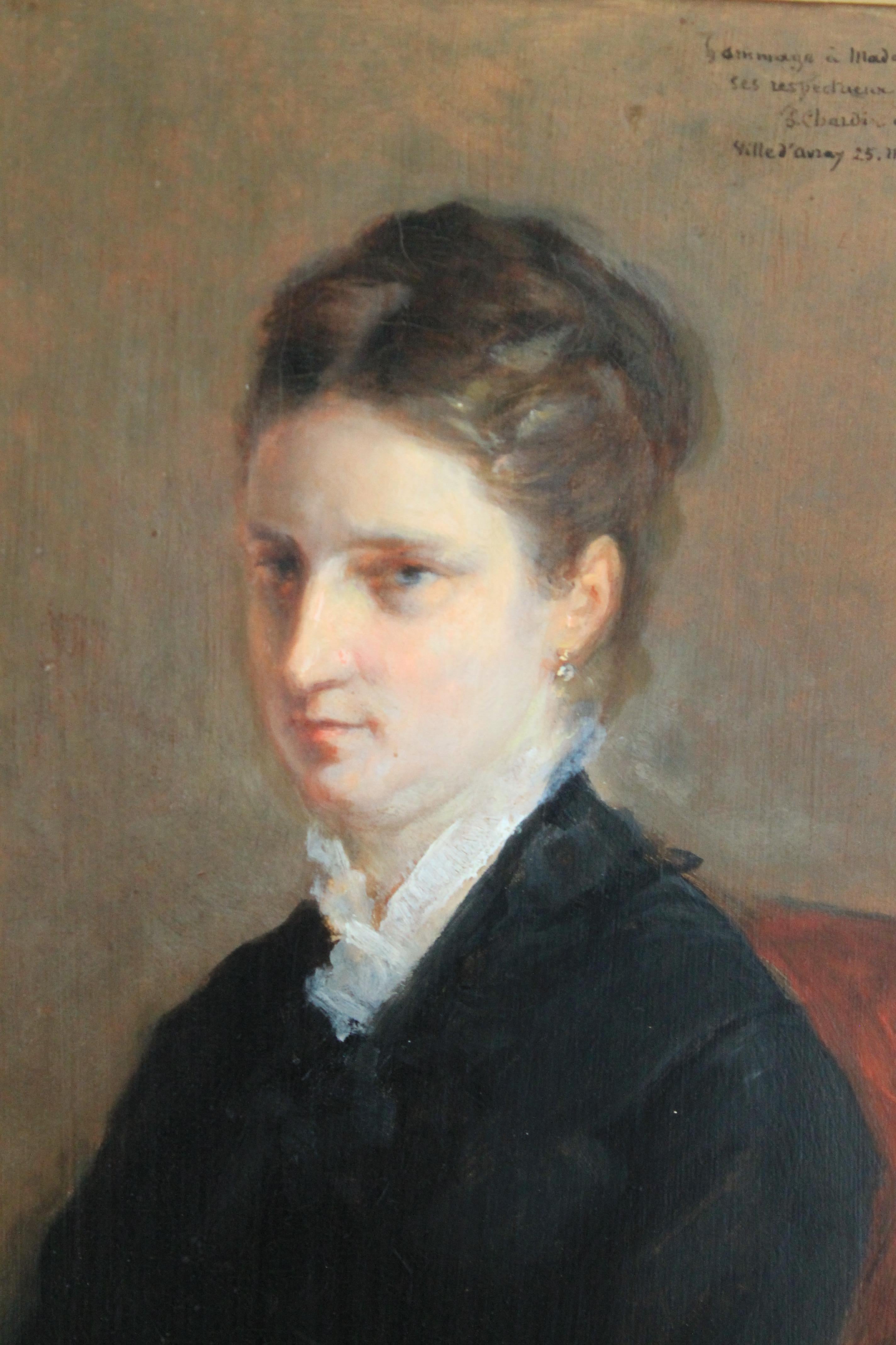 Portrait of a woman, French Antique portrait of a woman, framed portrait 1