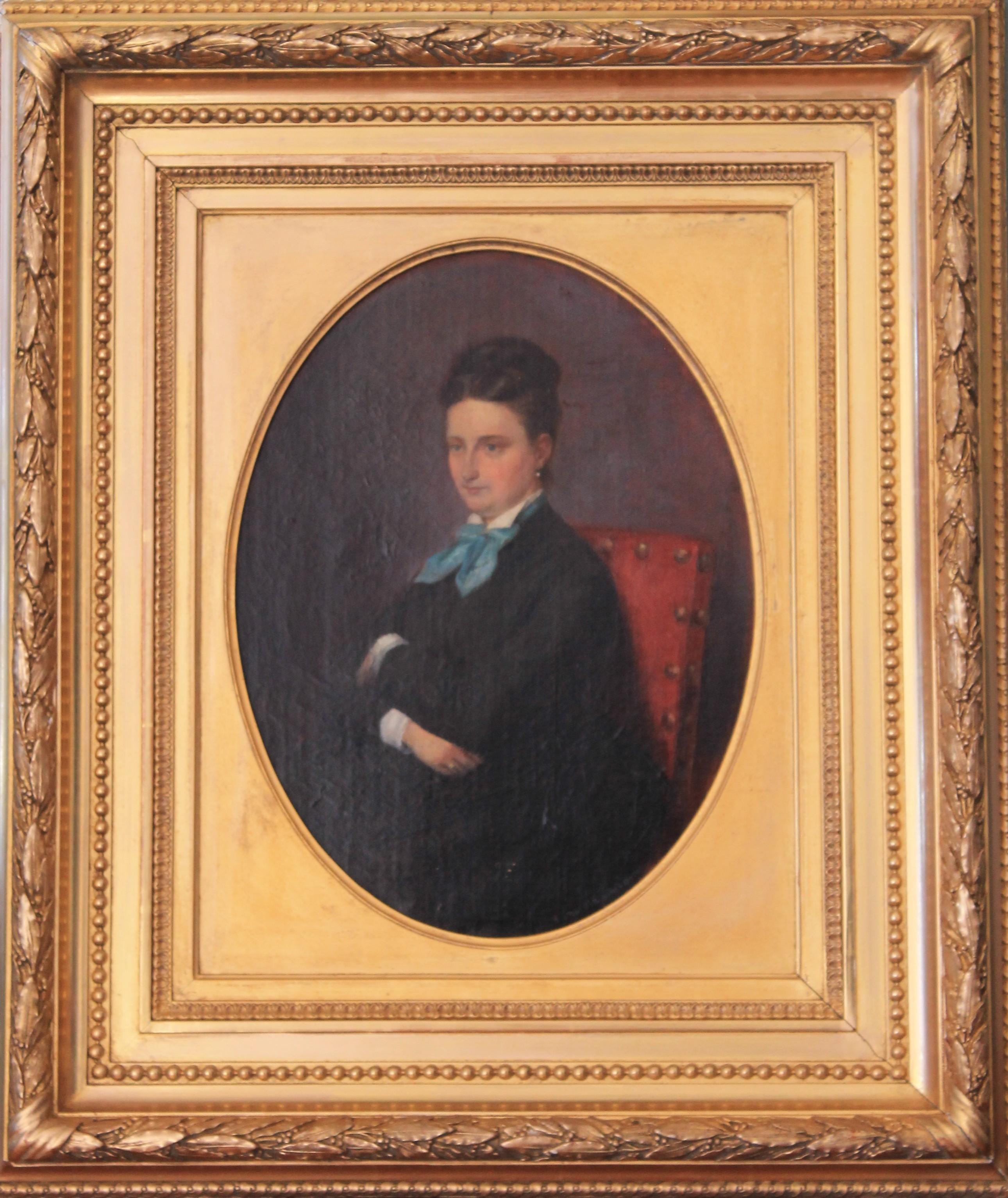 Paul Louis Léger Chardin Portrait Painting – Porträt einer Frau, Französisches antikes Porträt einer Frau, gerahmtes Porträt