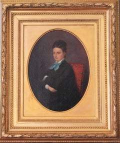 Portrait of a woman, French Antique portrait of a woman, framed portrait