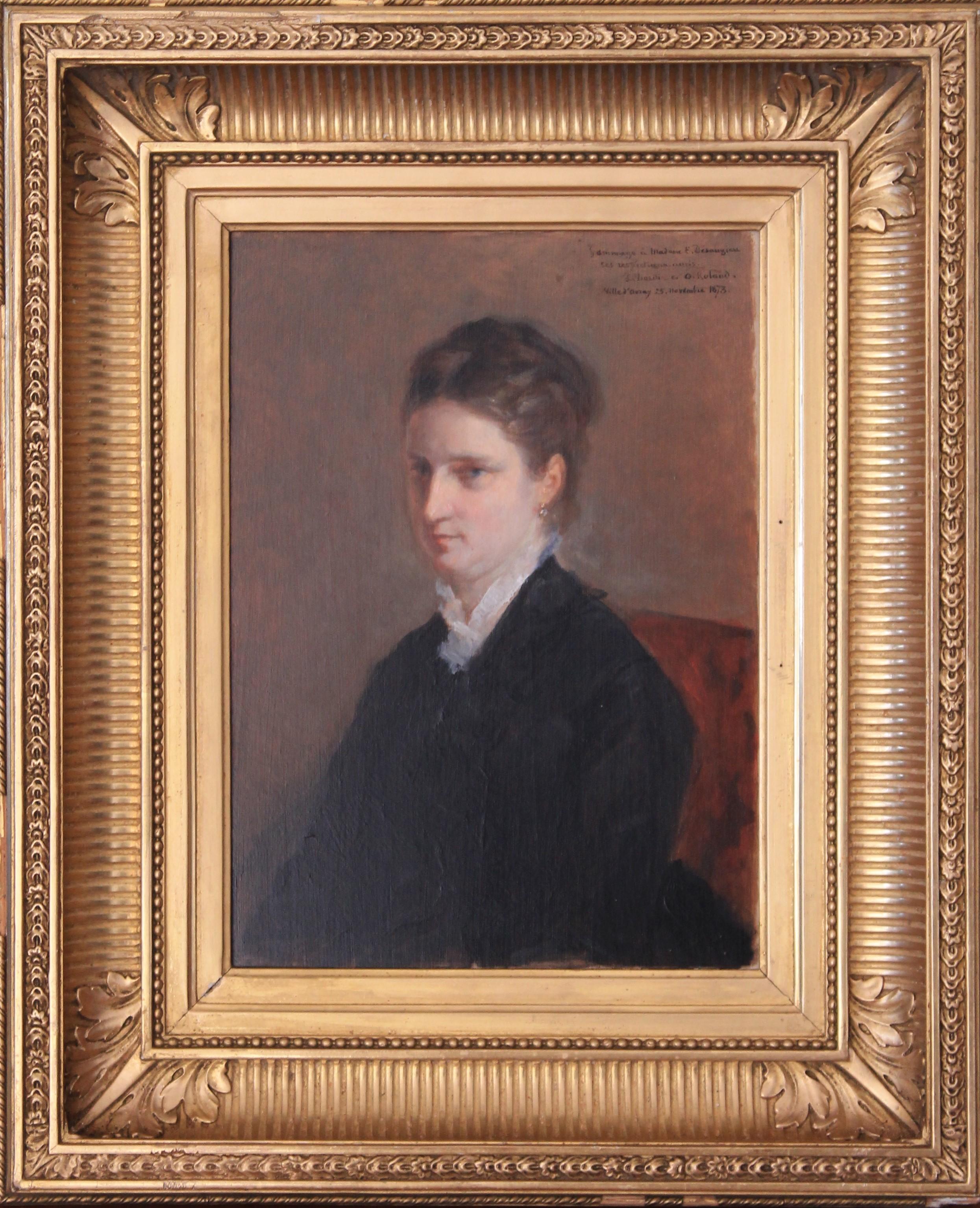 Paul Louis Léger Chardin Portrait Painting - Portrait of a woman, French Antique portrait of a woman, framed portrait
