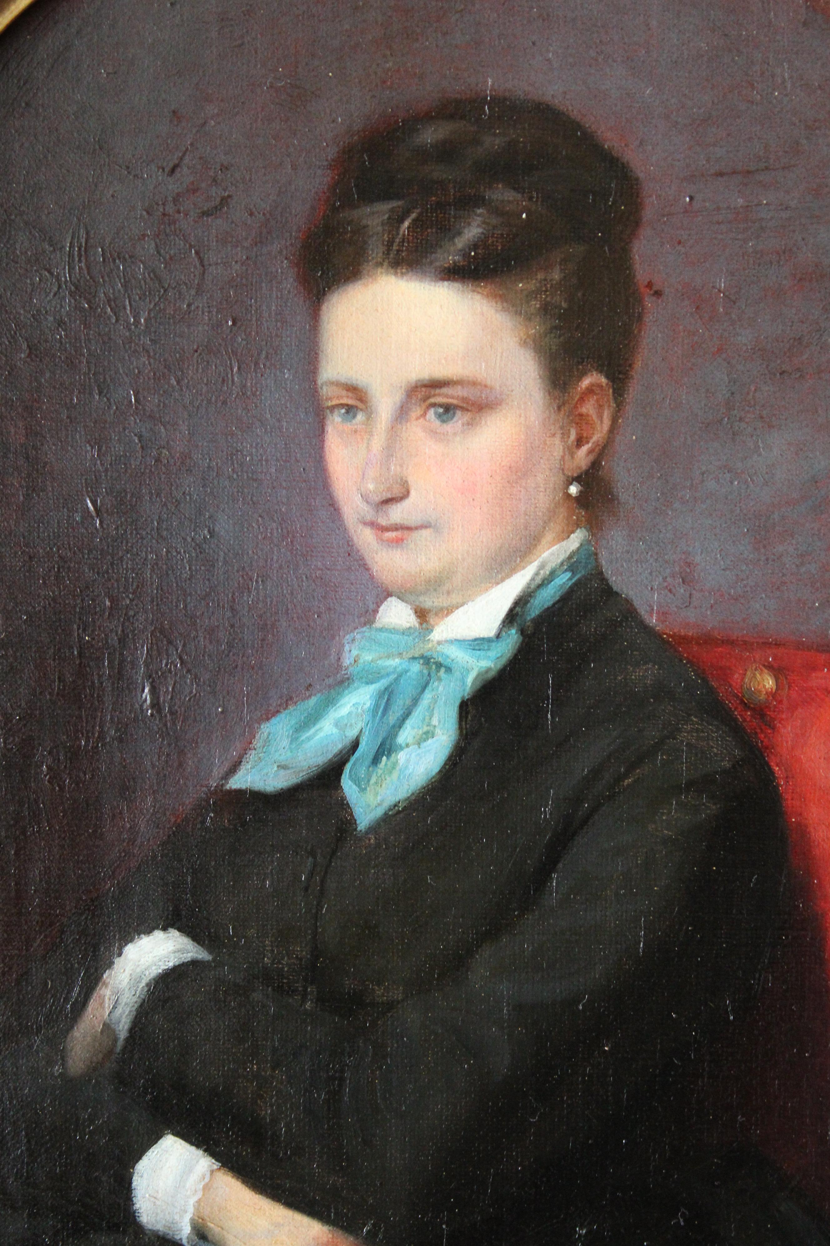 Portrait of a woman, French Antique portrait of a woman, framed portrait - Painting by Paul Louis Léger Chardin