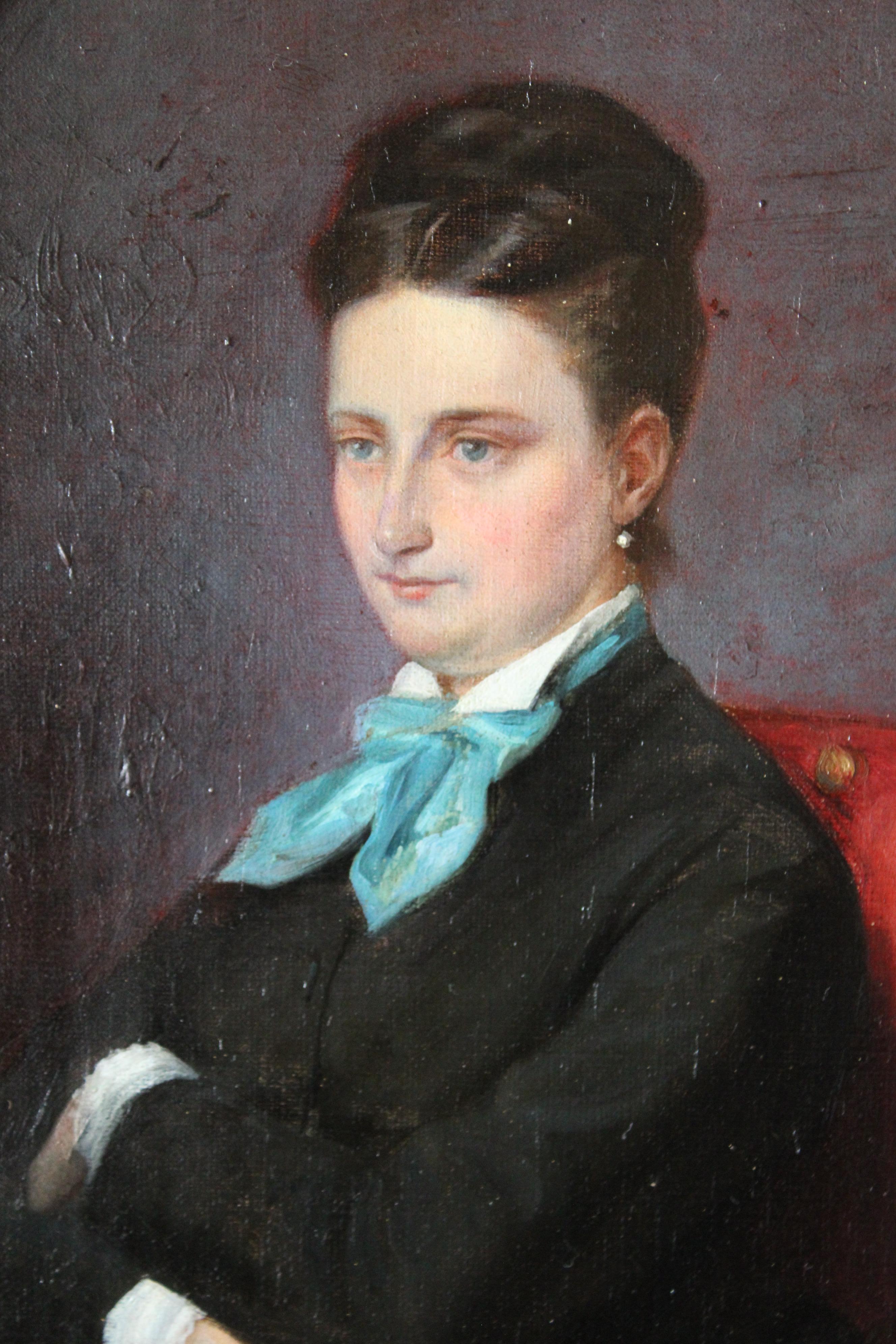 Portrait of a woman, French Antique portrait of a woman, framed portrait - Brown Portrait Painting by Paul Louis Léger Chardin