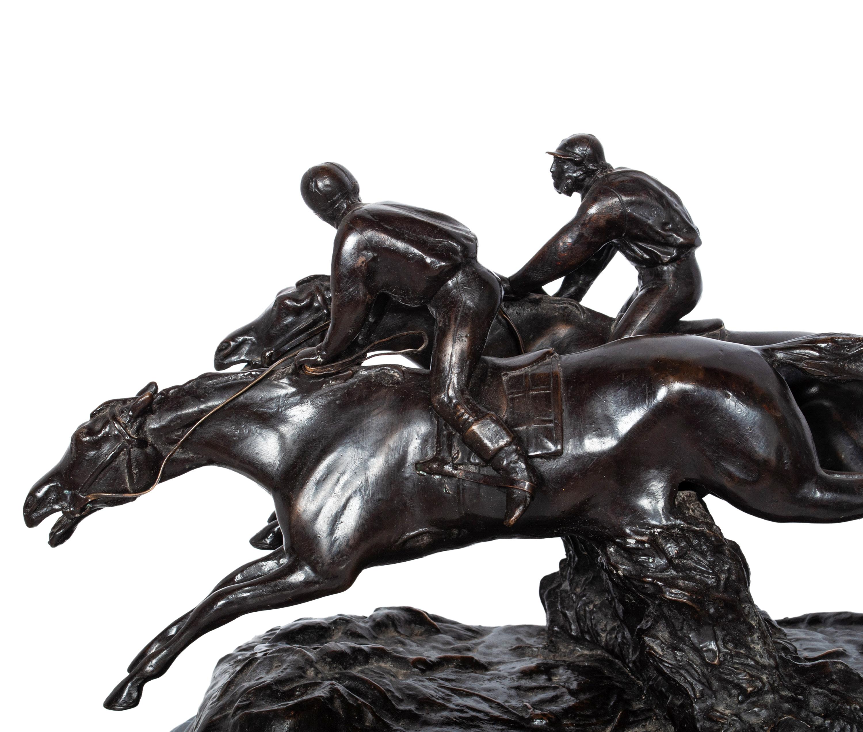 Antique French 19th Bronce Grupo Ecuestre Caballos Jockeys Estatua Escultura 1895 en venta 7